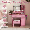 Vanity Desk With LED Mirror Lights And Power Outlet Charging Station, 3 Drawers, 7 Shelves, Storage Stool - Pink