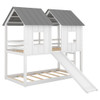 Twin Over Twin House Bunk Bed & Slide And Windows - White