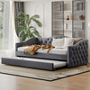 Twin Size Upholstered Daybed With Trundle And USB Charging Design For Bedroom - Gray