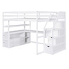 Loft Bed With Desk, Shelves, 2 Drawers, Storage Staircase