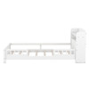 Wood Platform Bed With Built In LED Light, Storage Headboard And Guardrail