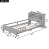 Wood Platform Bed With Built In LED Light, Storage Headboard And Guardrail