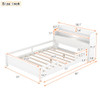 Wood Platform Bed With Built In LED Light, Storage Headboard And Guardrail