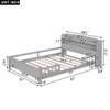 Wood Platform Bed With Built In LED Light, Storage Headboard And Guardrail