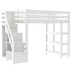 Loft Bed With 4 Layer Shelves, Storage Staircase, Small Wardrobe And LED Light