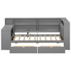 Platform Bed With Upholstered Headboard, Storage Shelves, Drawers, Charging Station, LED Lighting, Built In Desk