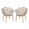 Kirk - Outdoor Wicker Peacock Shape Papasan Style Chair, Teak Finished Leg (Set of 2) - Beige / Light Brown / Light Teak
