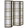 4 Panel Folding Screen With Floral Motif - Black