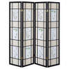 4 Panel Folding Screen With Floral Motif - Black