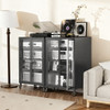 Media Storage Cabinet With Wheels, 4 Adjustable Glass Shelves & Door, Heavy-Duty - Black