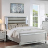Modern Bed With LED Lights And Glass Panels, 2 Nightstands