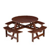8 Person Round Picnic Table With 4 Built In Benches, Umbrella Hole For Garden - Brown
