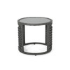 Achill - Outdoor Modern Boho Wicker Side Table With Glass Top - Gray