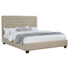 Upholstered California King Bed With Tufted Headboard And Birch Legs - Oatmeal