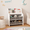 Bookshelf With 6 Storage Bins, Multi Functional Children's Bookcase And Toy Organizer - White