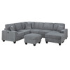Left Arm Facing Loveseat With USB Port And Storage Sectional Set With Corner Wedge Armless Chair And Cocktail Ottoman - Fog