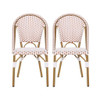 Outdoor Rattan And Aluminum French Bistro Chairs (Set of 2) Bamboo Print - Rust Red / White