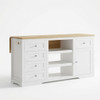 Drop Leaf Kitchen Island With Storage, Power Outlet & Pet Bowl Drawer - White / Light Oak