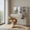 Fluted Vanity Desk With Lighted Mirror & Outlet 4 Drawer, Makeup Table - White