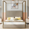Upholstered Canopy Platform Bed With Frame, Queen Size - Beige