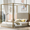 Upholstered Canopy Platform Bed With Frame, Queen Size - Beige