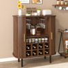 Fluted Wine Bar Cabinet With 8 Grid Wine Rack, 5 Level Adjustable Shelves, 2 Glass Holders