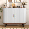 Fluted Liquor & Coffee Bar Cabinet With 6 Wine Racks And 3 Glass Holders