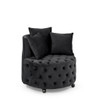Modern Upholstered Swivel Chair With Button Tufted Design And Movable Wheels