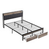 Modern Bed Frame With LED Lights, Upholstered Headboard, USB Charging