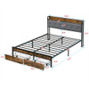 Modern Bed Frame With LED Lights, Upholstered Headboard, USB Charging