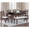 6 Piece Dining Set Table With Storage Ladder Back Chairs And Bench - Walnut