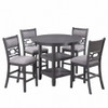 5 Piece Counter Height Dining Set With Storage Shelves Round Table And Upholstered High Chairs - Gray