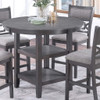 5 Piece Counter Height Dining Set With Storage Shelves Round Table And Upholstered High Chairs - Gray