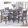 5 Piece Counter Height Dining Set With Storage Shelves Round Table And Upholstered High Chairs - Gray