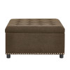 Square Tufted Storage Ottoman With Nailhead Trim