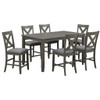 7 Piece Dining Room Furniture, Counter Height Table And 6 Chairs Set - Gray