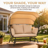 2 Person Egg Shaped Outdoor Swing Chair With Adjustable Canopy - Acacia Wood / Black / Taupe