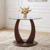2 In 1 Round Glass Dining Table With Adjustable Curved Base, - Transparent / Walnut