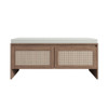 Storage Bench With Cushion, Shoe Cabinet With 2 Doors - Antique Natural / Rattan