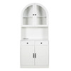 Tall Arched Pantry Cabinet With Charging Station, Adjustable Shelves, Coffee Bar