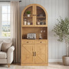 Tall Arched Pantry Cabinet With Charging Station, Adjustable Shelves, Coffee Bar