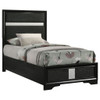 Panel Bed With Padded Headboard And Glittering Accent Stripes