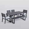 Outdoor 6 Seater Dining Set With Bench - Dark Gray / Light Gray