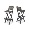 Outdoor Folding Acacia Wood Barstools With Rattan Backrest And Seat, (Set of 2) - Dark Gray