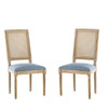 French Country Dining Chair With Rectangular Cane Backrest And Smooth Upholstered Seating