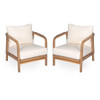 Outdoor Lounge Chair With Woven Backrest, Solid Wood Frame, Comfortable Cushions
