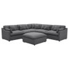 6 Piece Upholstered Modular Sectional Sofa With Reversible Cushions And Ottoman - Charcoal