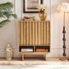 Sideboard Buffet Cabinet With Grille Slat Design With 3 Doors And Adjustable Shelves