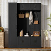 Tall Hall Tree With Shoe Storage, 4 In 1 Entryway Bench With 6 Cabinets, 4 Coat Hooks & Adjustable Shelf For Hallway - Black