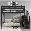 Queen Size Loft Bed With Stairs, Storage Shelves, Wardrobe - Black
